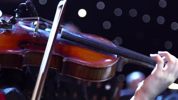 Koncert, kobietą grających na skrzypcach, ręcznie zamknąć — Wideo stockowe