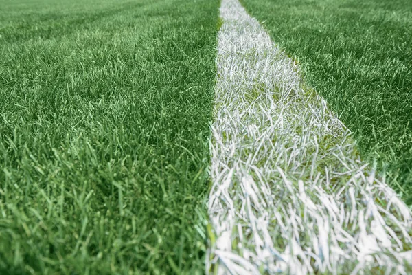 Raya blanca en la hierba verde, estadio de fútbol —  Fotos de Stock