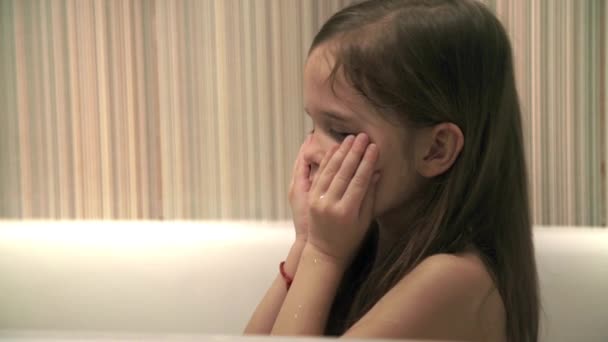 Little girl bathes play in a bath — Stock Video © OtaraevChermen   