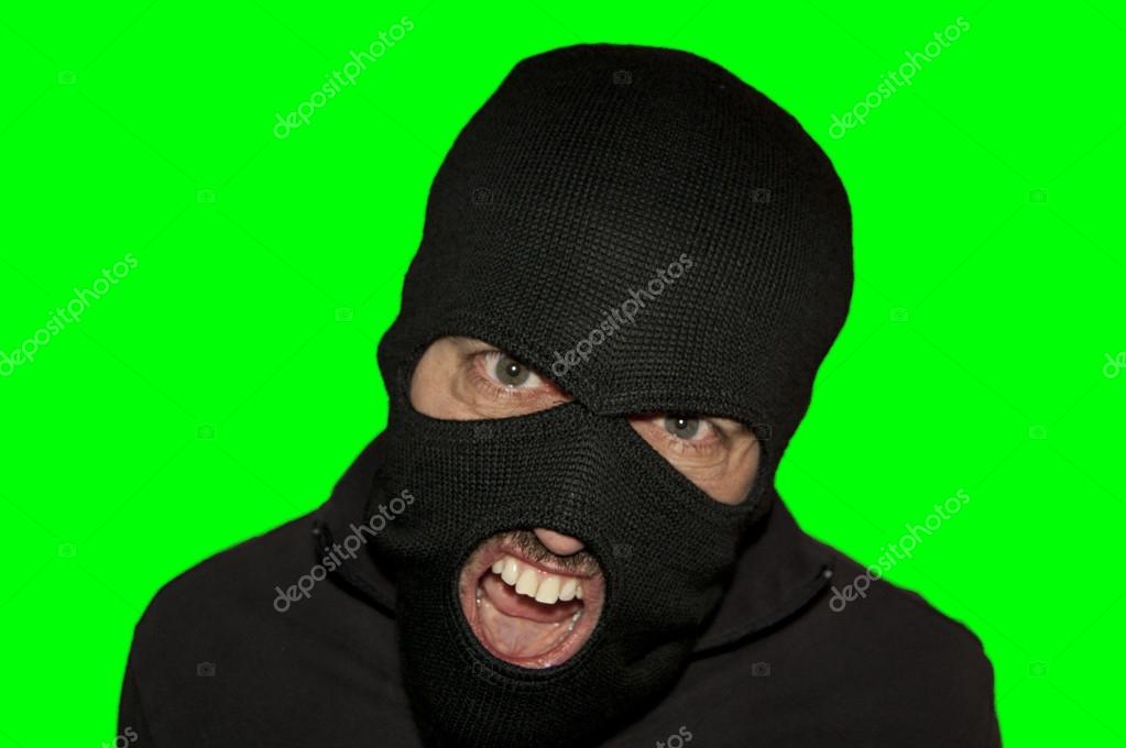 Man in a mask and a black shirt. Balaclava. — Stock Photo
