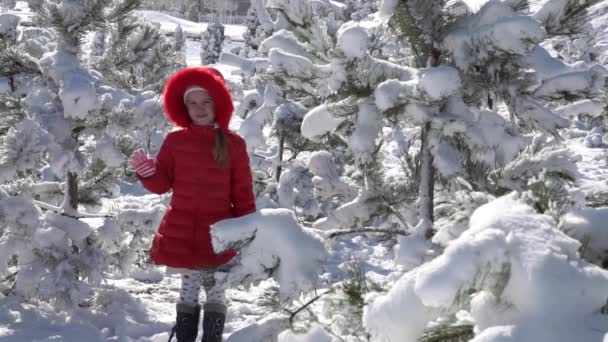 Kleines Mädchen spielt mit Schneebällen — Stockvideo