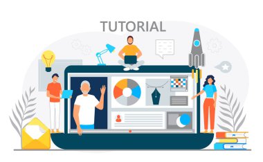 İniş sayfası için grafik tasarımcı konsept vektörünün öğretici veya çevrimiçi kursu. Web geliştiricisi dijital ya da yapay zeka teknolojisinde çalışıyor. IT şirketinde yazılım geliştirme.