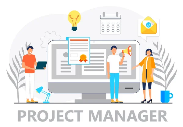 Content Manager Concept Vector Landing Page Freelance Workers Busy Email — Stock Vector