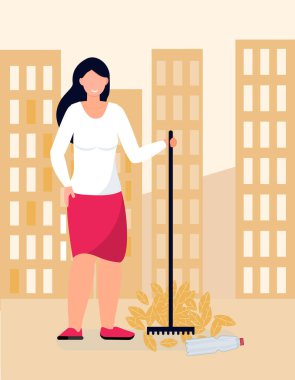 Çöp toplayan işçiler, yapraklar, boş şişeler. Asistan ya da sosyal yardım görevlisi şehirde düzeni yeniden sağlıyor. Ekolojik yardım sıfır atık