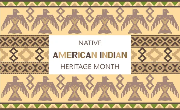 Native American Indian Heritage Month concept vector. L'evento si celebra a novembre negli Stati Uniti. L'ornamento tradizionale di indiani di America del Nord è mostrato — Vettoriale Stock