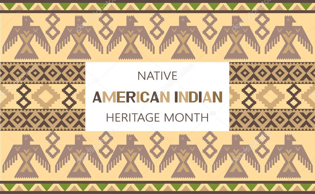 Native American Indian Heritage Month concept vector. Event is celebrated in November in USA. Traditional ornament of Indians of North America is shown