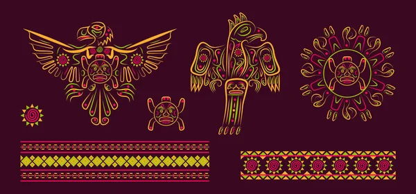 用于贺卡的拉丁美洲浮雕装饰矢量 触手可及的刺绣图案 国家西班牙裔传统月 乌龟在太阳的中心 — 图库矢量图片