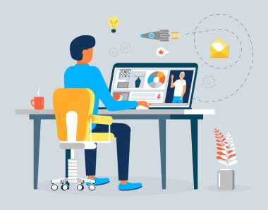 İniş sayfası için grafik tasarımcı konsept vektörünün öğretici veya çevrimiçi kursu. Web geliştiricisi dijital ya da yapay zeka teknolojisinde çalışıyor. IT şirketinde yazılım geliştirme.