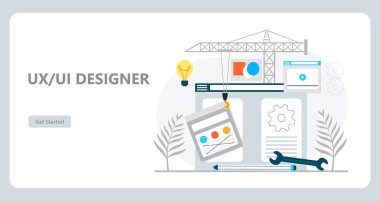 Kullanıcı arayüzü tasarım vektörü. UI, UX uygulama şablon oluşturma kurulumu. İniş sayfasının tasarımı.