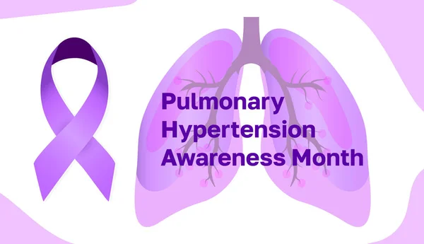 Mes Conciencia Hipertensión Pulmonar Celebra Noviembre Cinta Púrpura Pulmones Grandes — Vector de stock