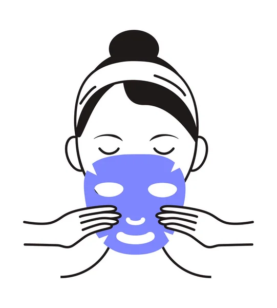 Facial Mask Sheet Applying Icon Vector Girl Shows How Cleaning — Stock Vector