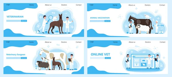 Veterinario vector concepto. Médicos de animales diagnosticando enfermedades de perro, gato. Cuidado de la salud de mascotas para sitio web. Enfermedad de tratamiento médico veterinario — Vector de stock