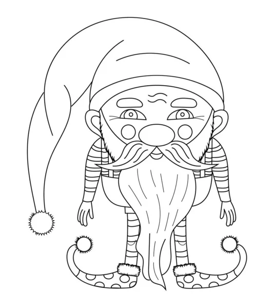 Törpe színező vektor. Karácsony, Mikulás tündér segítő illusztráció. Gnome lineáris stílusban gyermekkönyv — Stock Vector