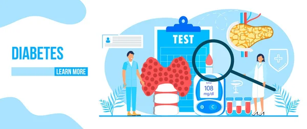 Diabetes Mellitus Diabetes Tipo Concepto Producción Insulina Vector Página Aterrizaje — Vector de stock