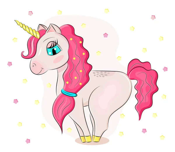 Lindo Bebé Vector Unicornio Rosa Aislado Fondo Las Estrellas Impresión — Vector de stock