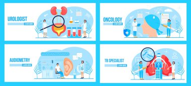 Ürolog, onkolog, tüberküloz uzmanı, tıbbi web sitesi için ses ölçer konsept vektörü. Pulmoner fibrozis, tüberküloz, pnömoni çizimi.