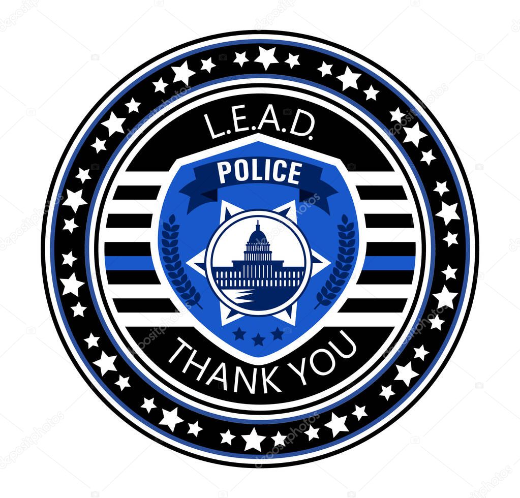 Law Enforcement Appreciation Day is celebrated in USA on January 9th each year. Police department badge, sheriff shield is shown. Flat vector with for flyer, web, banner, emblem, logo.