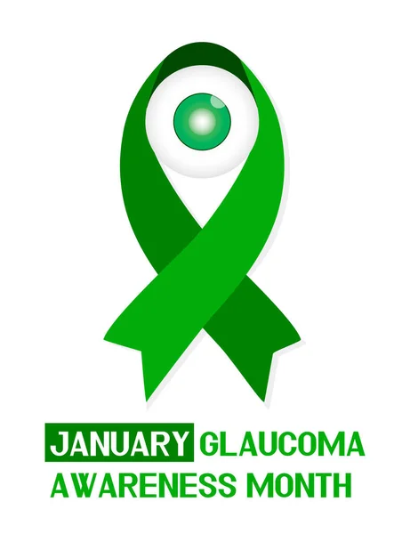 Glaucoma Awareness Month is celebrated in USA in January. Green ribbon around eye ill by cataract. Healthcare vector — Stock Vector