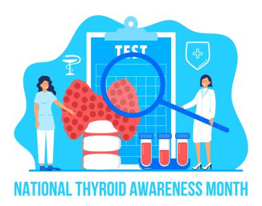 Thyroid Awareness Month is celebrated in January in USA. Hypothyroidism concept vector. Endocrinologists diagnose and treat human thyroid gland. clipart