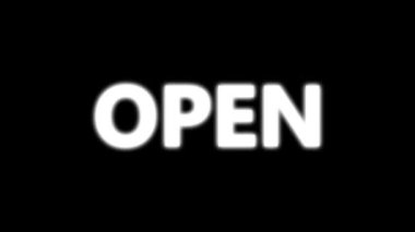 Açık metin animasyonu. Harfler üzerinde neon ve elektrik etkisi. Çevrimiçi dükkan, blog için parlak, bulanık video klibi