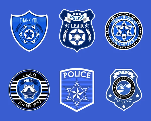 Полицейские Значки Устанавливают Вектор Шериф Иллюстрации Маршалов Эмблемы Правоохранительных Органов — стоковый вектор