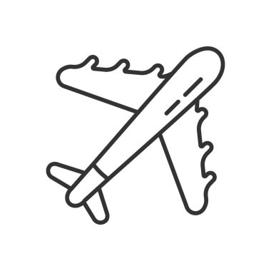 Uçak ikonu vektör simgesi. Ana hatlarıyla jet işareti. Uygulama için seyahat jet jet sembolü, web.