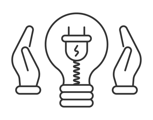 Energiebesparende Icoon Vector Lamp Stopcontact Draad Lamp Handen Besparen Energie — Stockvector