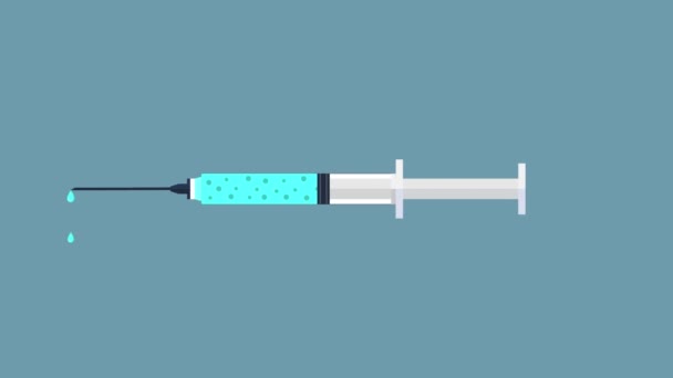 La gripe disparó animación de dibujos animados sobre fondo gris. Hora de vacunarse. Ponte la vacuna contra la gripe. Jeringa con vídeo vacunal. — Vídeo de stock