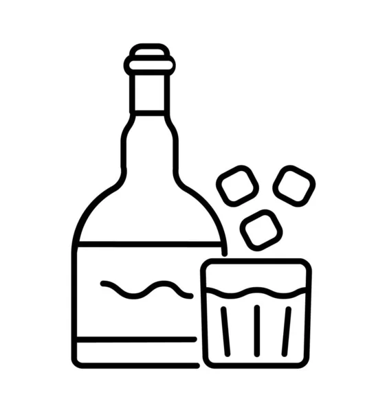 Vetor de ícone de bebida. Garrafa de uísque, vodka, gin, símbolo de brandy. Bebe copo de água gelada. — Vetor de Stock
