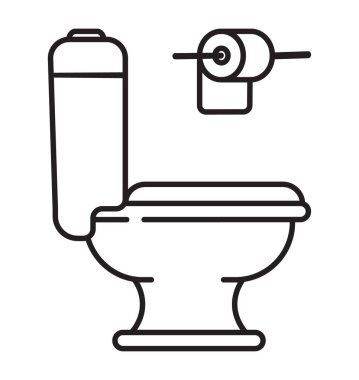 Dış hatlarda tuvalet ikonu vektörü. Klozet, tuvalet kağıdı.
