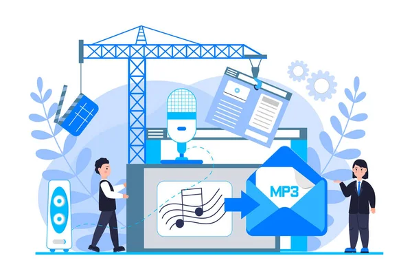 Concept Convertisseur Mp3 Avec Des Personnes Minuscules Écran Avec Changement — Image vectorielle