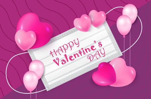 코로나 바이러스 컨셉트에서 발렌타인데이는 현실적 스타일로 분홍색의 커다란 심장은 의료용 — 스톡 사진