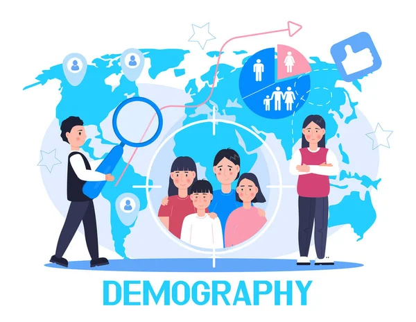 Vettore Del Concetto Demografo Pagina Destinazione Crescita Demografica Nel Mondo — Vettoriale Stock