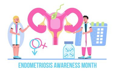 Endometriosis Month takes place across world, with the aim of increasing awareness and highlighting symptoms of this debilitating condition. Doctor treat human uterus. Heath care vector. clipart