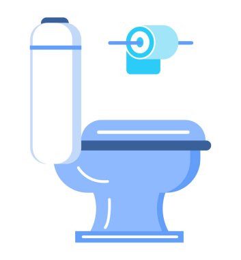 Tuvalet ikonu vektörü düz şekilde. Tuvalet klozeti, tuvalet kağıdı görünüyor..