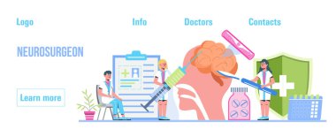 Tıbbi iniş sayfası için beyin cerrahı konsepti vektörü. Nörolog beyni tedavi eder. Nöroloji, bunama, Alzheimer metaforu. Çoklu skleroz, akıl sağlığı illüstrasyonu. Muayene psikiyatrik hastalıklar
