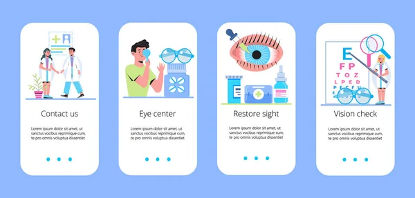 Vista Del Oftalmólogo Médico Revisa Con Personas Pequeñas Myopia Concepto — Vector de stock