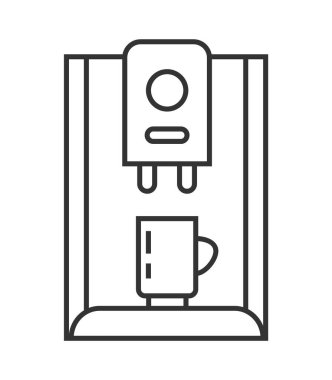 Espresso makinesi, kahve makinesi pikseli mükemmel ikon vektörü. Mutfak küçük alet hattı tabelası. Uygulama ve web için ev aletleri sembolü. Ekmek için pişirme ekipmanları gösteriliyor.