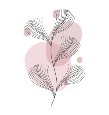 Bir satır soyut sanat yaprağı. Botanik baskılar boho vektör duvar resimleri moda. Çizgi çizgisi olan bir bohem tarzı. Kapak için minimalist soyut bitki dalı sanat eseri tasarımı, poster