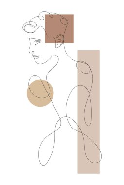 Soyut duvar sanat vektöründe Boho adamı yüzü. Gerçeküstü bir portre, kız yüzü ve sıradan ayrılıyor. Son moda soyut botanik, çiçekli resim, poster için minimalist sanat tarzı. Bohem illüstrasyonu