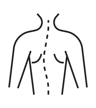 Skolyoz ikonu. Ortopedik rehabilitasyon ikonu vektörü. Web tasarımı için fizyoterapi hattı sembolü, uygulama. Artrit, osteoporoz sorunu