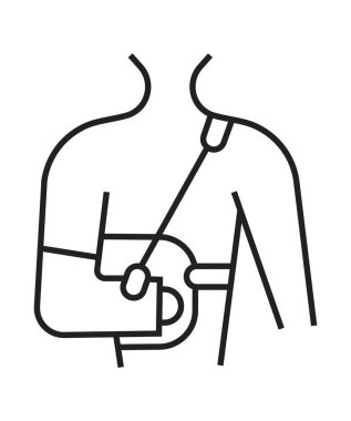 Kol desteği simgesi gösteriliyor. Ortopedik rehabilitasyon ikonu vektörü. Fizik tedavi işareti. Travma ve kırık el, web tasarımı için protez sembolü, uygulama. Artrit, osteoporoz sorunu