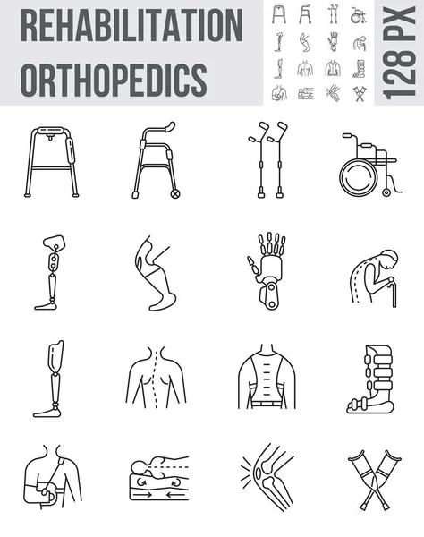 Ortopediska Rehabiliteringsikoner Som Vektor Insamling Sjukgymnastik Proteser Symboler För Webbdesign — Stock vektor