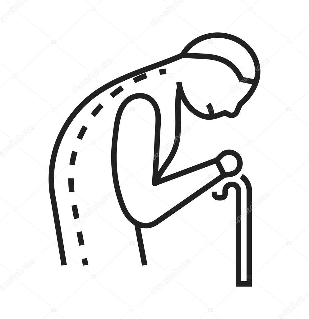 Scoliosis icon. Orthopaedic rehabilitation icon vector. Physical therapy line symbol for web design, app. Arthritis, osteoporosis problem