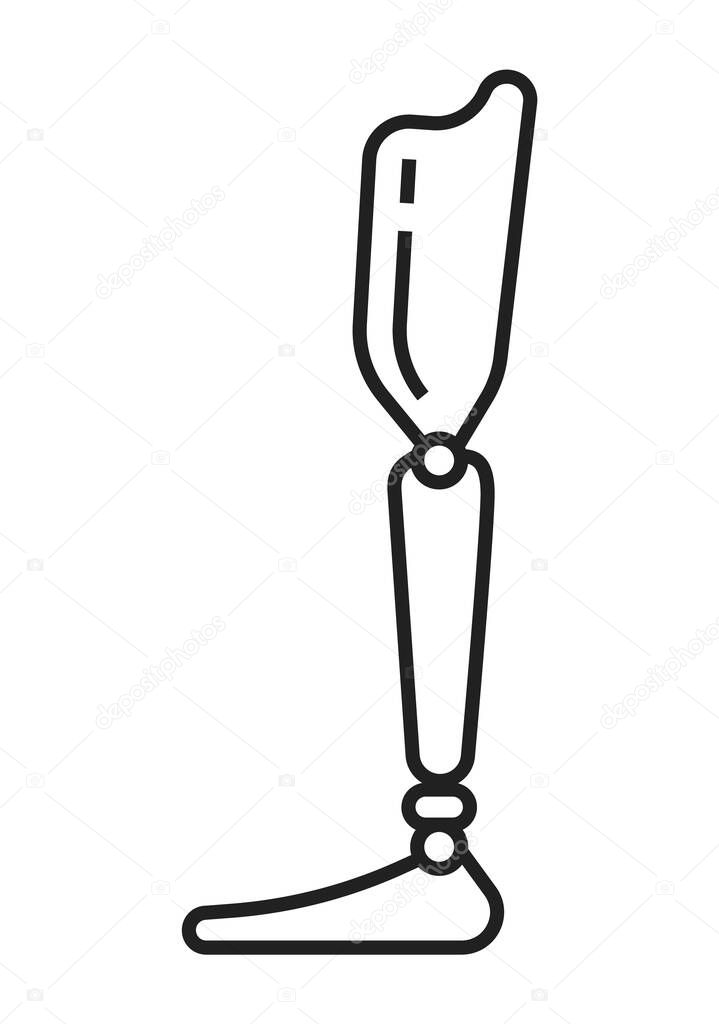 Prosthetics symbol for web design, app. Orthopaedic rehabilitation icon vector. Physical therapy line. Arthritis, osteoporosis problem, without leg, bionic support.