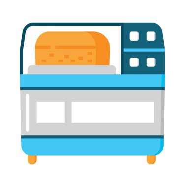 Ekmek makinesi, fırın yassı ikon vektörü. Mutfak küçük aletleri imzası. Uygulama ve web için ev aletleri sembolü. Ekmek için pişirme ekipmanları gösteriliyor.