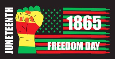 Haziran Günü konsept vektör posteri, afiş, web, uygulama. Özgürlük günü. Amerikan sosyal etkinliği 19 Haziran 'da kutlanır. Afro-Amerikan mirası ayı. Siyahi hakları illüstrasyonu için mücadele.