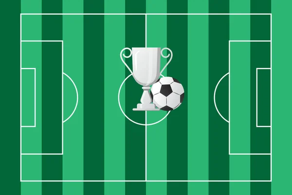 Gümüş Kupa Futbol Yeşil Futbol Sahasında Top Vektörü Turnuva Şampiyon — Stok Vektör