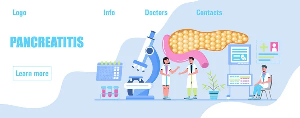 Pancreatitis Vector Concepto Médicos Del Páncreas Examinan Pequeño Terapeuta Mira — Vector de stock