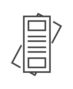 İnce satır biçiminde broşür sayfa simgesi vektörü. Referans, kağıt ve belgeler için özet. Bölüm, not, paragraf, not defteri. E-okuma, e-kütüphane basit illüstrasyon.